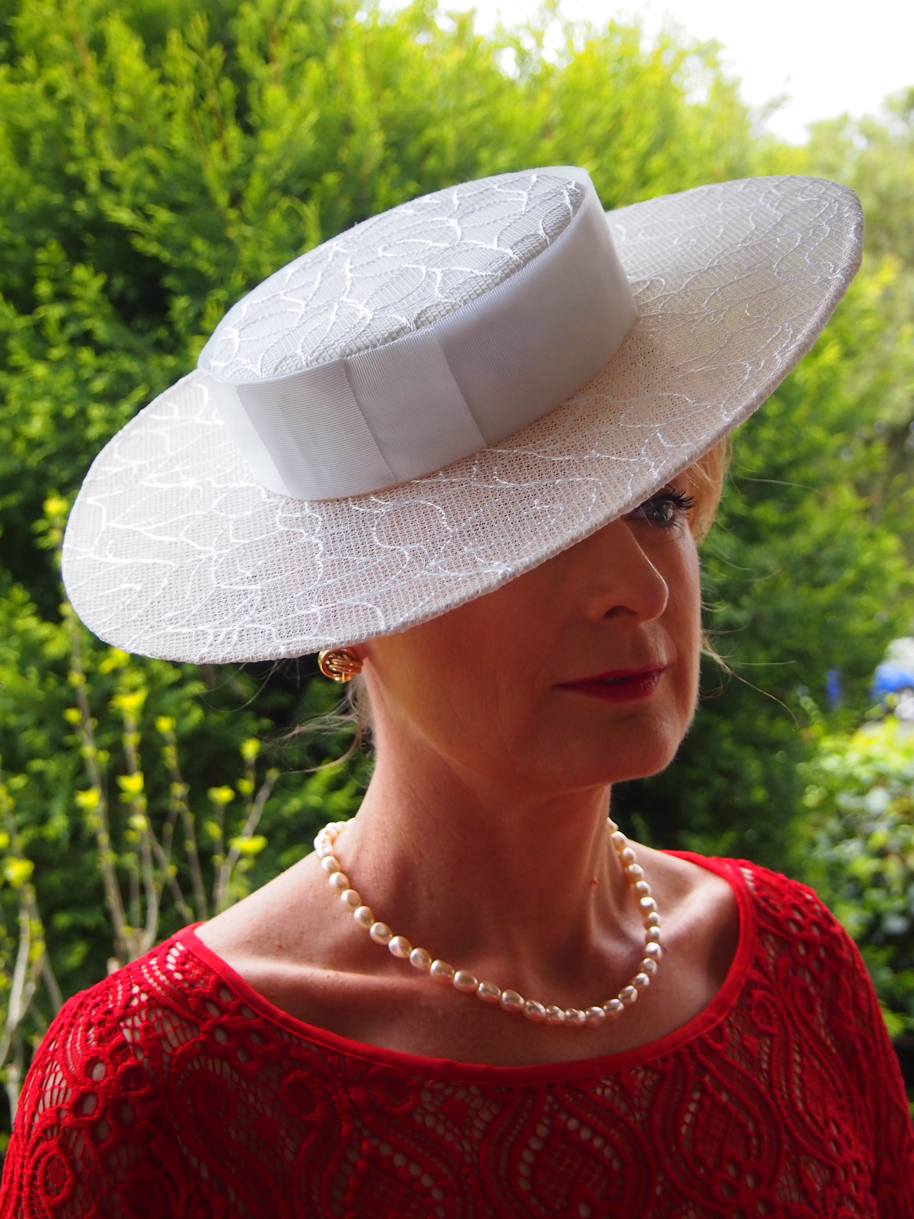 White lace Straw Boater $385